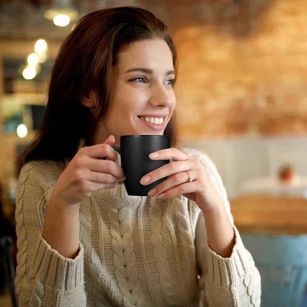 Premium 6-Pack Ceramic Coffee Cups – Matte Black with Color Interior