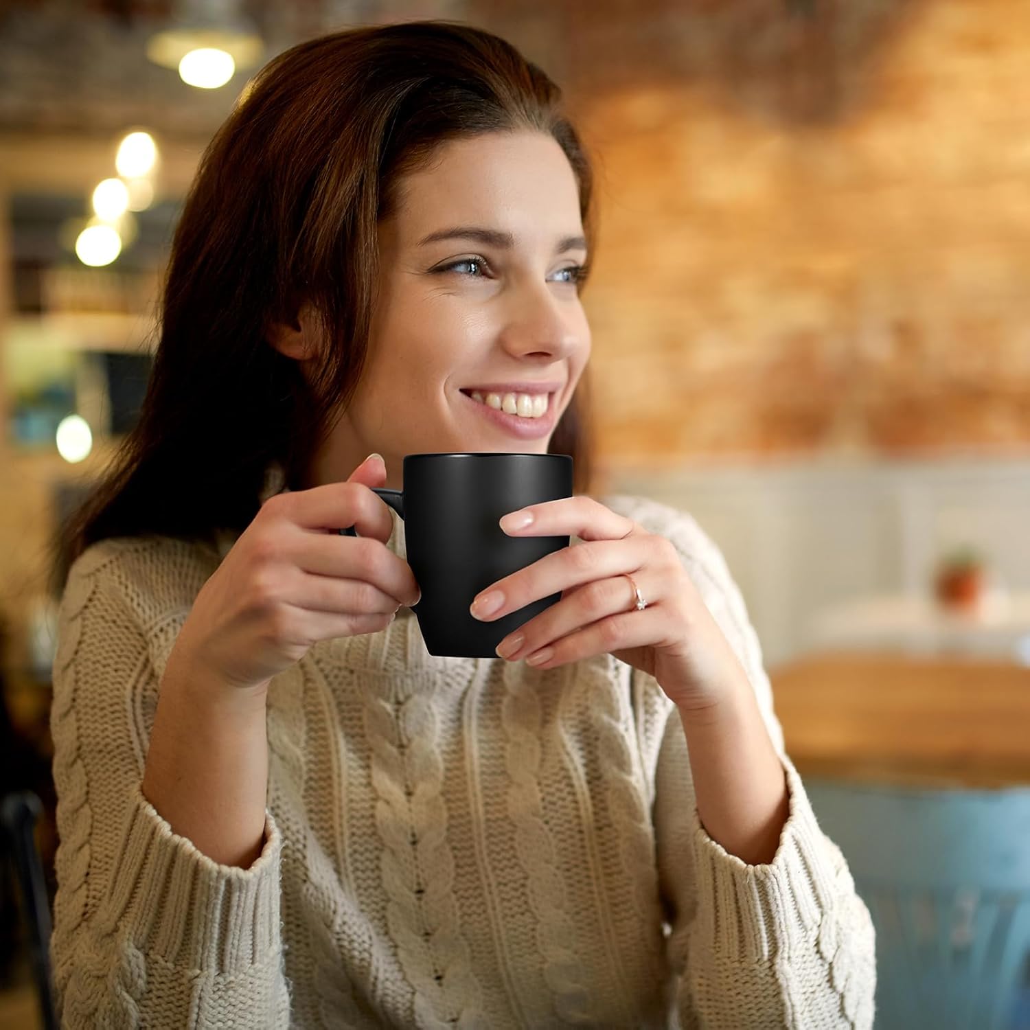 Premium 6-Pack Ceramic Coffee Cups – Matte Black with Color Interior