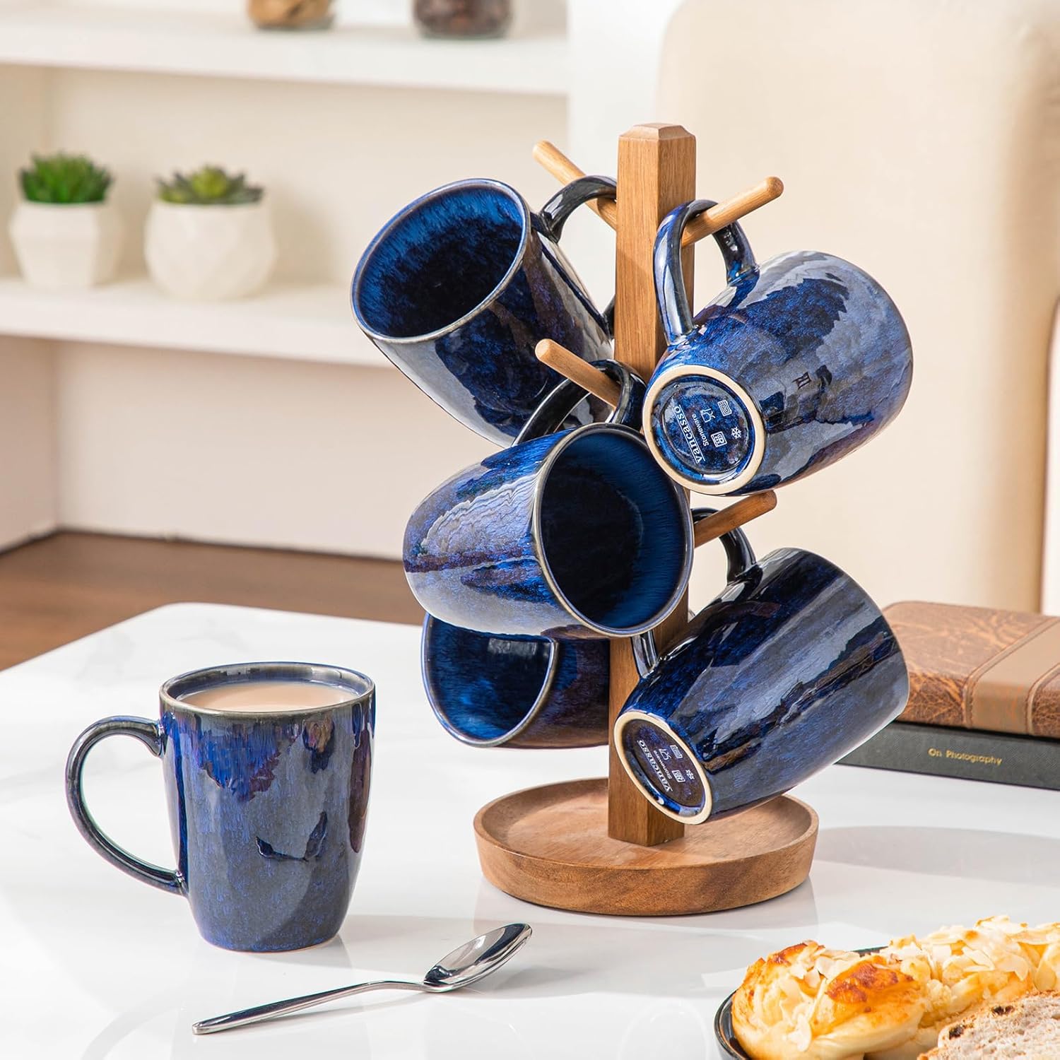 Premium Blue Ceramic Coffee Mug Set (6-Piece)