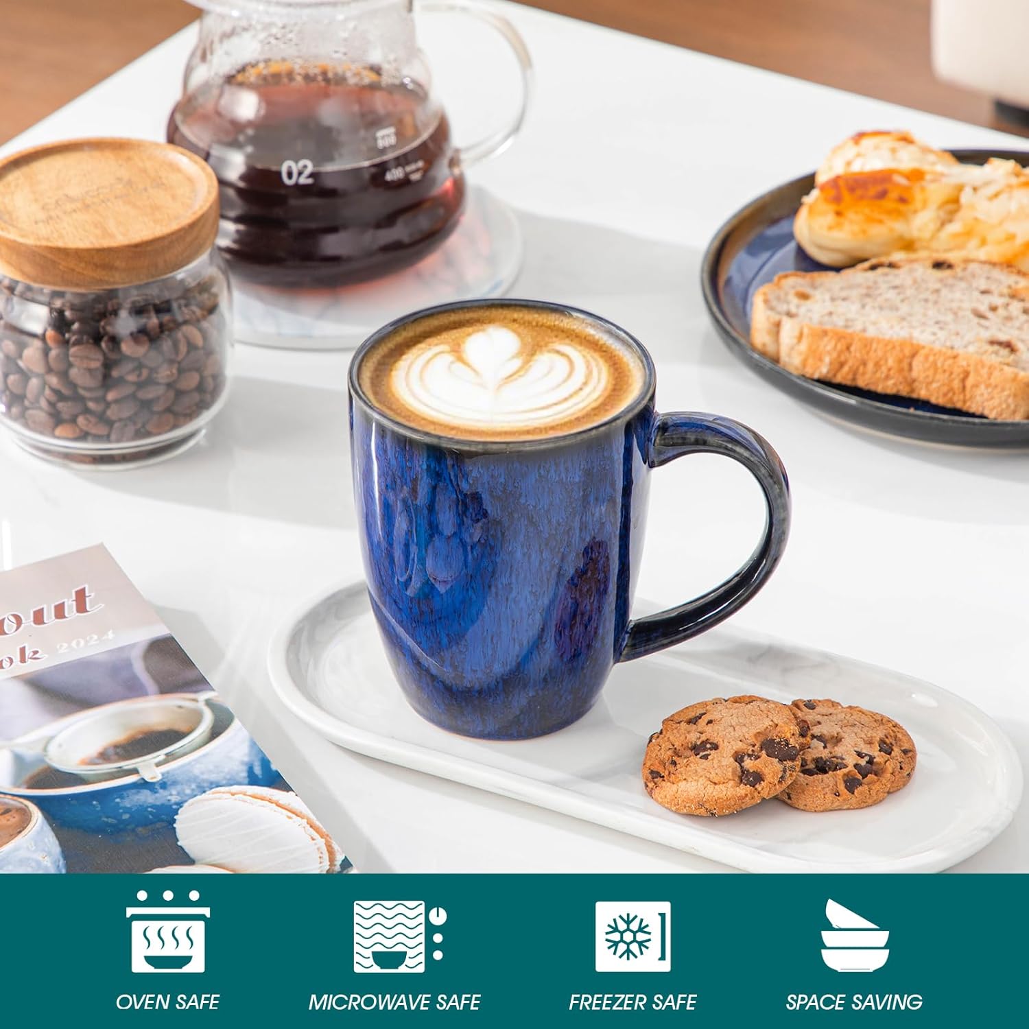 Premium Blue Ceramic Coffee Mug Set (6-Piece)