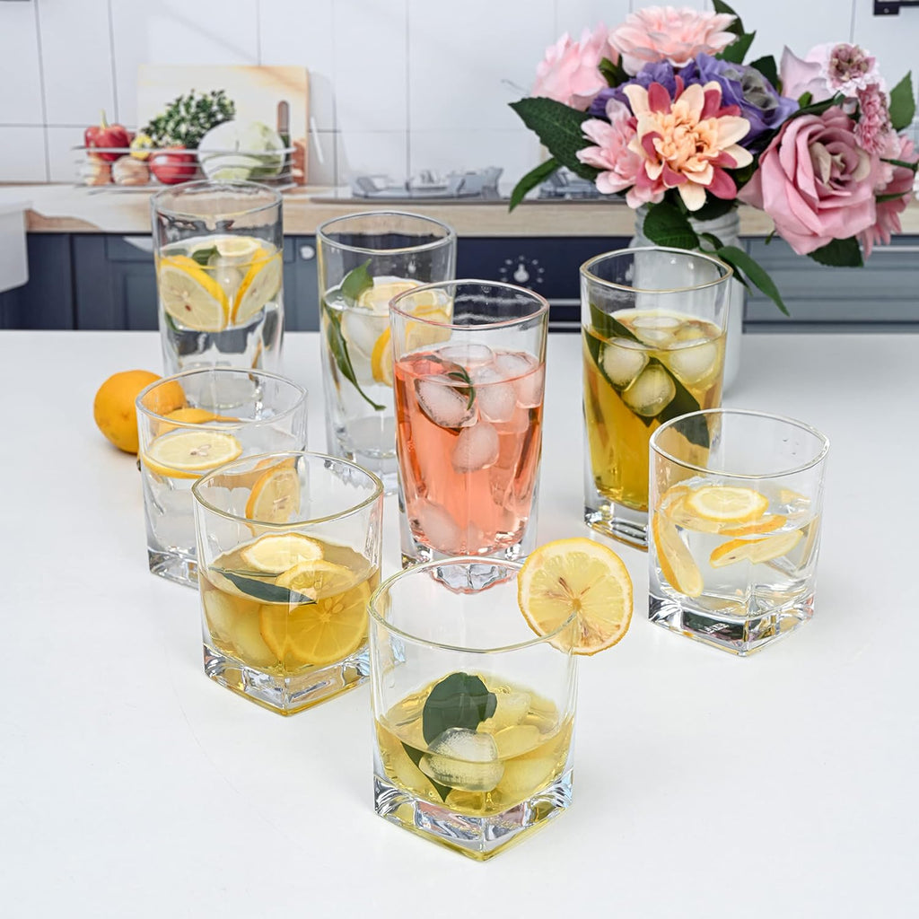 Drinking Glasses Set of 16 – Modern Drinkware Kitchen Items & Home Essentials for Daily Usage